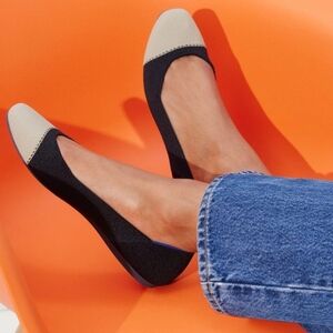 Rothys The Square Flats Cap Toe Moonlight 9.5 Black White New